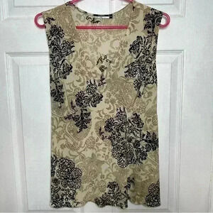 George Blouse Sleeveless  V-Neck Cream/Brown/Black Size 1X